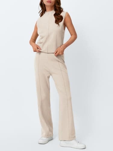 LILLUSORY Women's Summer 2-Piece Mock Neck Sweater Set Tracksuit