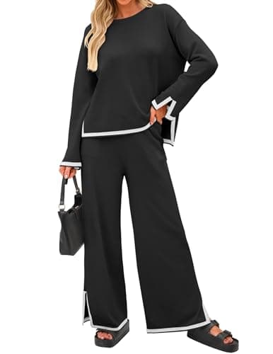 ZESICA Women's Casual Long Sleeve Knit Top & Wide Leg Pants Sweatsuit Set