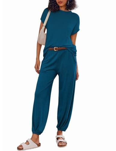 Ekouaer Women's 2-Piece Lounge Set: Cap Sleeve Tops & Jogger Pants