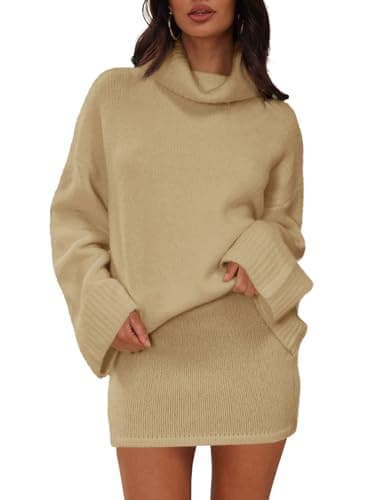 Langwyqu Women's 2 Piece Fall Outfit: Turtleneck Sweater & Mini Skirt Trendy Loungewear