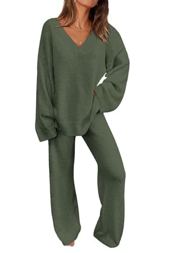 PRETTYGARDEN Women's Oversized V-Neck Sweater & Wide Leg Pants Fall Winter Set