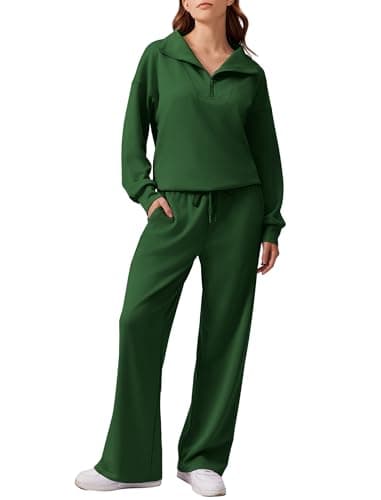 PINSPARK Women's 2025 Fall 2-Piece Oversized Sweatsuit & Wide Leg Pants Matching Set