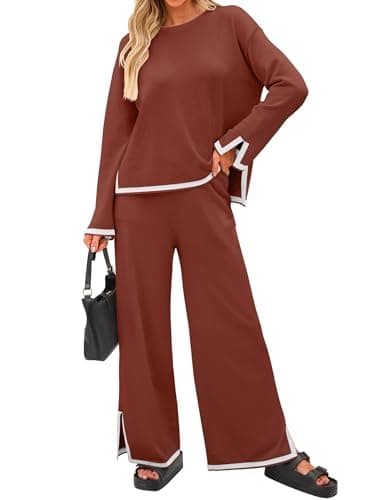 ZESICA Women's Casual Long Sleeve Knit Top & Wide Leg Pants Sweatsuit Set