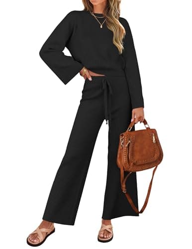 ZESICA Women's Casual Long Sleeve Knit Top & Wide Leg Pants Sweatsuit Set