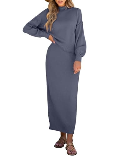 Caracilia Women's Long Sleeve Sweater Skirt Set Fall Outfit