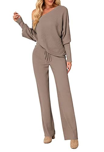 LaSuiveur Women's Long Sleeve Sweater Set with Wide Leg Pants