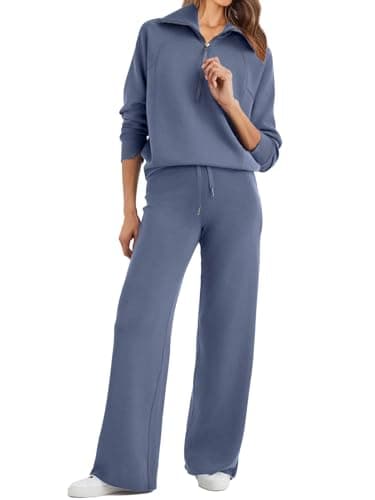 Glamaker Women's Oversized Half Zip Sweatshirt & Wide Leg Pants Set