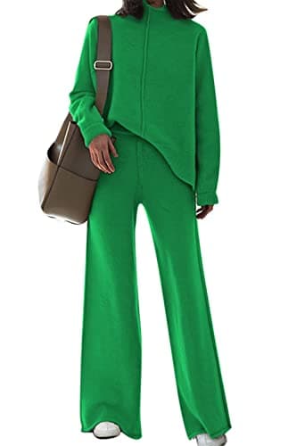Linsery Women's High Neck Knitted Sweater Set with Wide Leg Pants