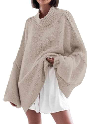 Saodimallsu Women's Oversized Mock Neck Batwing Sweater - 2024 Fall Trendy Knit Tunic