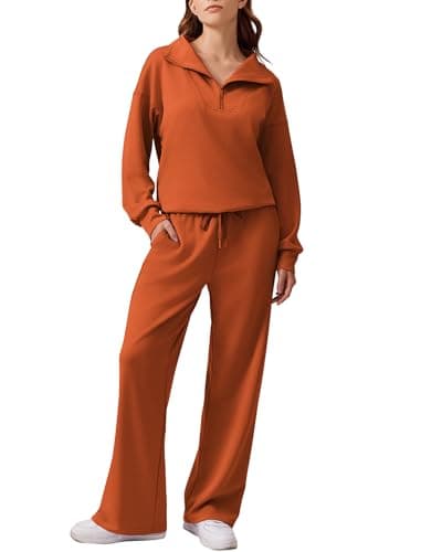 PINSPARK Women's 2025 Fall 2-Piece Oversized Sweatsuit & Wide Leg Pants Matching Set