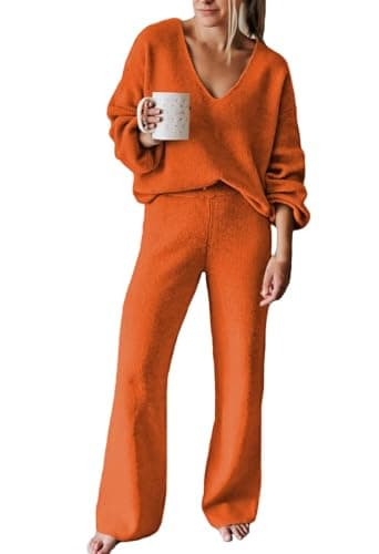 Fixmatti Women's 2-Piece Long Sleeve Knit Sweater Set Wideleg Pants Outfit
