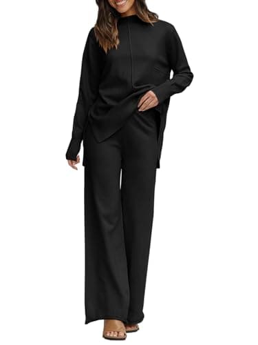 Fazortev Women's Long Sleeve Top & Wide Leg Pants Knit Lounge Set