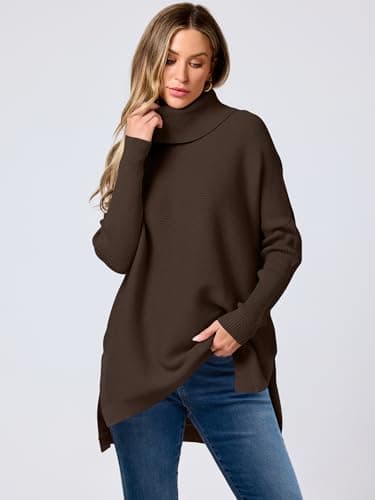Women's Oversized Turtleneck Batwing Sleeve Knit Sweater - Casual and Loose Fit