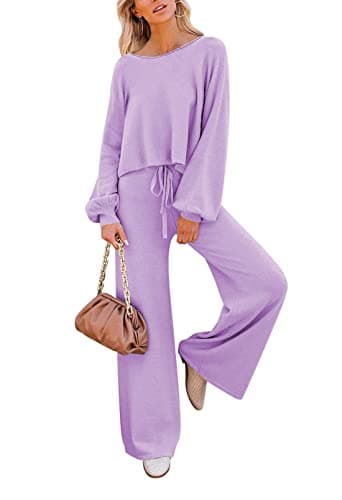 Pink Queen Women's 2-Piece Sweater Set Crop Top & Wide Leg Pants