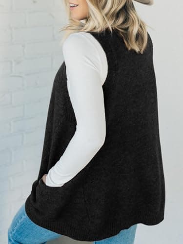 Saodimallsu Women's V-Neck Loose Knit A-Line Flattering Sleeveless Sweater Vest with Pockets