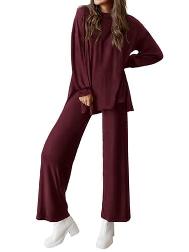 PRETTYGARDEN Women's Long Sleeve Crewneck & Wide Leg Pants Casual Outfit Set