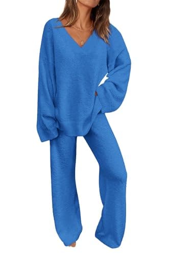 PRETTYGARDEN Women's Oversized V-Neck Sweater & Wide Leg Pants Fall Winter Set