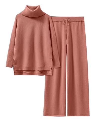 ANRABESS Women's Oversized Turtleneck Sweater Set with Wide Leg PantsFall 2025