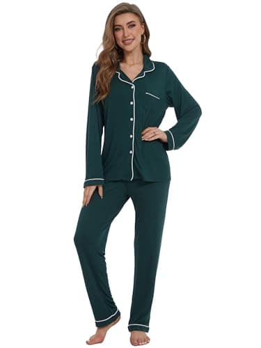 Yoolfine Women's Soft Long Sleeve Button-Up Pajamas Set - XS-XXL