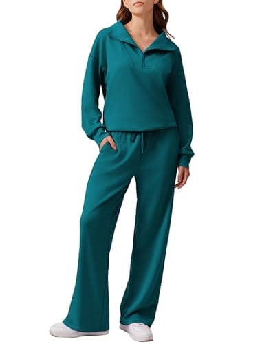 PINSPARK Women's 2025 Fall 2-Piece Oversized Sweatsuit & Wide Leg Pants Matching Set