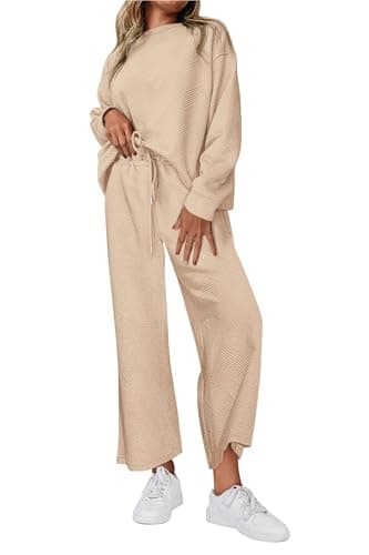 PRETTYGARDEN Women's Casual Long Sleeve Pullover Top & Wide Leg Pants Set