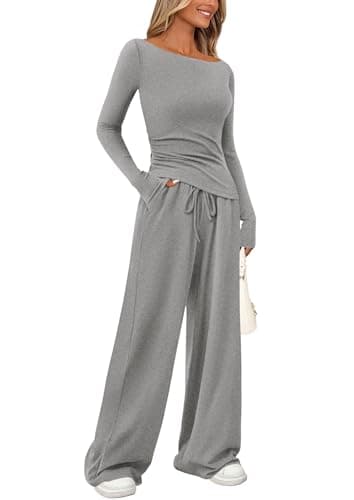 PrettyGarden Women's Asymmetrical Sleeve Lounge Set Wide Leg Pants Tracksuit
