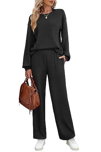 WIHOLL Women's Long Sleeve Sweatsuit Set Wide Leg Pants Outfit