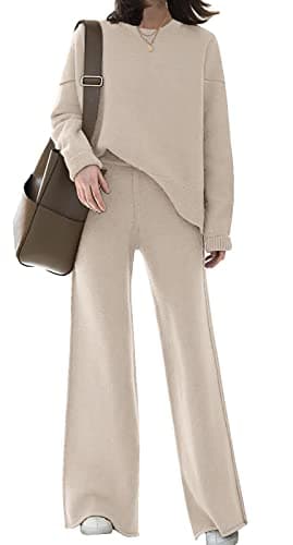 ETCYY New Women's Elegant Lounge Sweatsuit Set with Sweater Top and Wide Leg Pants