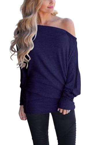 Lacozy Women's Off Shoulder Oversized Long Sleeve Knit Pullover