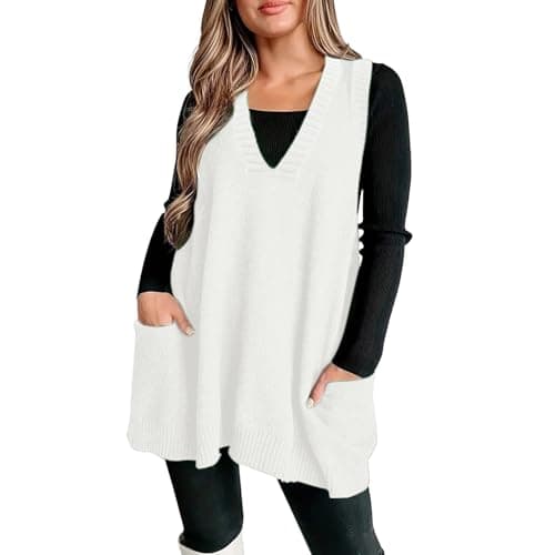 Xoxingysm Women's Oversized V-Neck Knit Tunic with Pockets