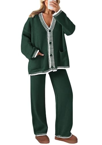 PRETTYGARDEN Women's Matching Lounge Sets Knit Cardigan & Wide Leg Pants