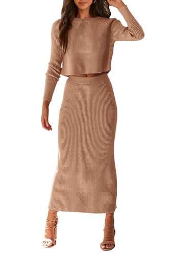 PRETTYGARDEN Women's Rib Knit 2-Piece Spring Fall Sweater Set Winter Casual Outfits