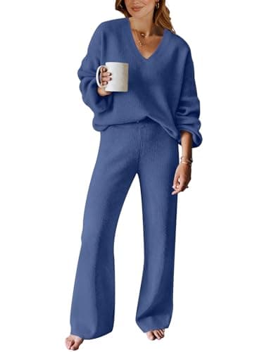 ANRABESS Women's Long Sleeve Cable Knit Set with Wide Leg Pants