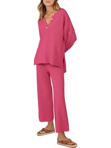 ANRABESS Women Oversized Loose Waffle Knit Sweater Set Cozy Matching Lounge Sets