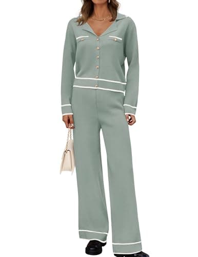 ZESICA Women's Matching Fall Knit Sweater & Wide Leg Pants Set