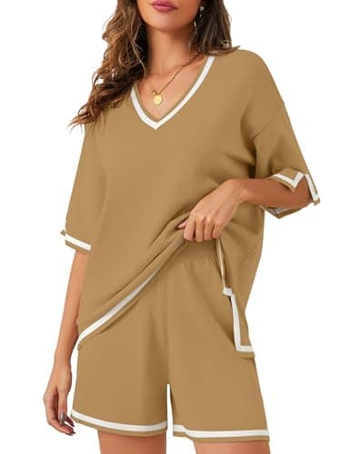 Bloggerlove Women Lightweight Knit Short Sets Lounge Sweater