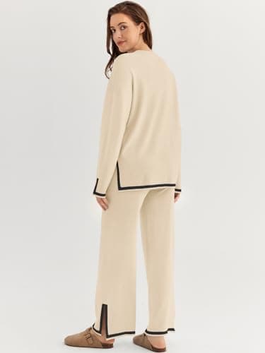 LILLUSORY Women's Fall 2 Piece Lounge Outfits Sweatsuit Wide Leg Pants