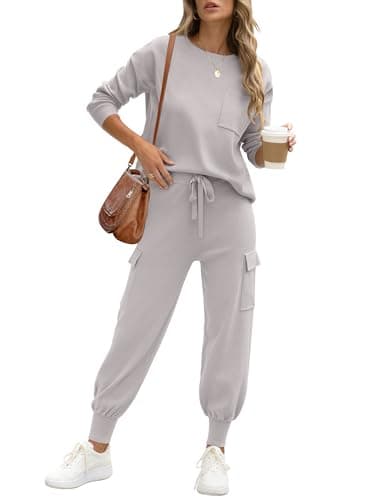 Caracilia Women's Long Sleeve Knit Outfit Matching Jogger Pants Fall Lounge Sets