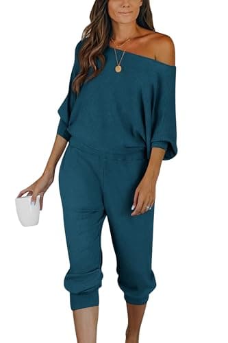 PRETTYGARDEN Women's Off-Shoulder Ribbed Tracksuit with Pockets