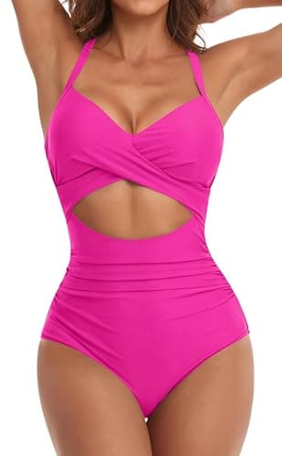 Eomenie Women's High-Waisted Cutout One-Piece Swimsuit with Tummy Control