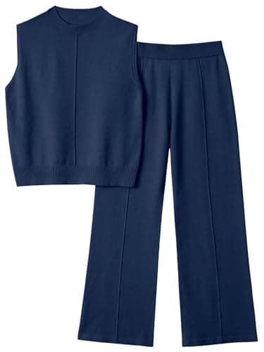 LILLUSORY Women's Summer 2-Piece Mock Neck Sweater Set Tracksuit