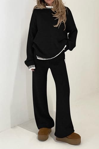 PRETTYGARDEN Women's Long Sleeve Knit Sweater & Wide Leg Pants Set