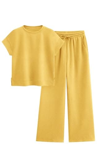 PRETTYGARDEN Women Casual Tracksuit Short Sleeve Top & Wide Leg Pants Matching Lounge Set