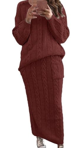 utcoco Women's Chunky Cable Knit Sweater Skirt Set