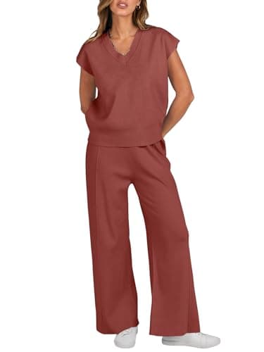 Caracilia Women's Summer 2-Piece Knit Set Vest & Wide Leg Pants 2025 Spring