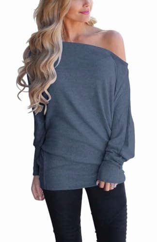 Lacozy Women's Off Shoulder Oversized Long Sleeve Knit Pullover