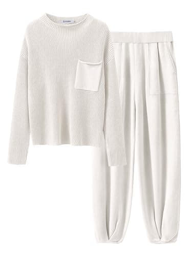 ANRABESS Women's Long Sleeve Fall Sweater Set with Oversized Pants