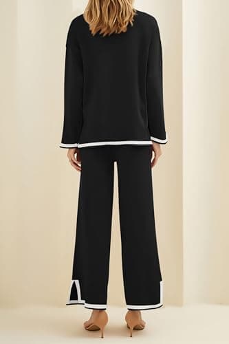 PRETTYGARDEN Women's Long Sleeve Knit Sweater Set & Wide Leg Pants Outfit
