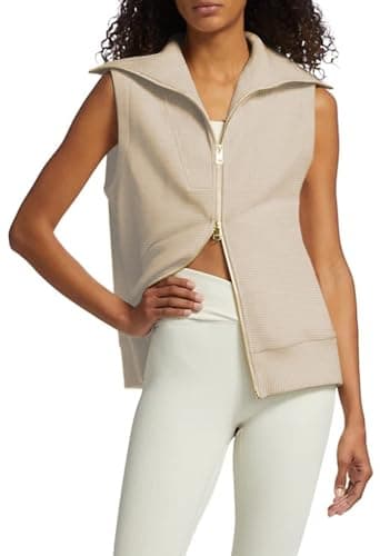 Viottiset Women's Ribbed Full Zip Sweatshirt Vest Casual Fall Top