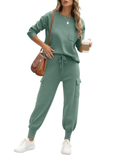 Caracilia Women's Long Sleeve Knit Outfit Matching Jogger Pants Fall Lounge Sets
